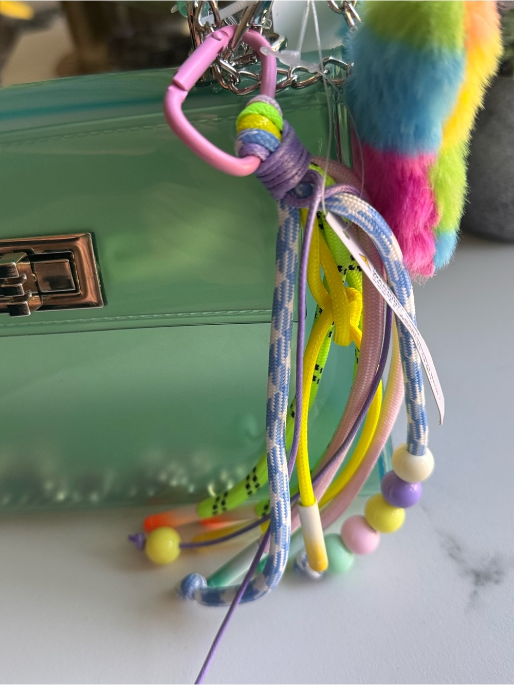 Green Jelly Top-Handle Mini Satchel Crossbody + chain +charms - Picture 4 of 5